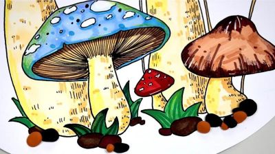 儿童画教程｜水彩笔绘画课程《一丛五彩的小蘑菇》 - 图画吧TUHUABA