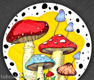 儿童画教程｜水彩笔绘画课程《一丛五彩的小蘑菇》 - 图画吧TUHUABA