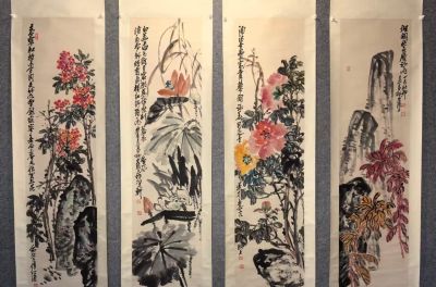 金石入画 彩韵流芳——吴昌硕《水彩花卉八条屏》 - 图画吧TUHUABA