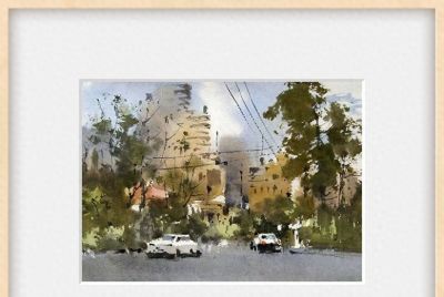 每日一画 | 车过树阴光影碎，街心写就一城秋——街头拾影·水彩写意 - 今日头条