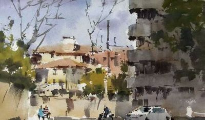 每日一画 | 梧桐影里洋房立 水色勾来岁月长——写生高安路·水彩写意 - 图画吧TUHUABA