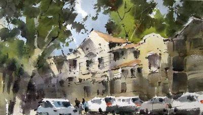 每日一画 | 梧桐影里洋房立 水色勾来岁月长——写生高安路·水彩写意 - 图画吧TUHUABA