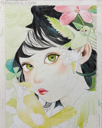 彩铅森系少女 - 图画吧TUHUABA