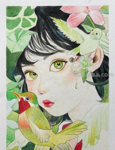 彩铅森系少女 - 图画吧TUHUABA
