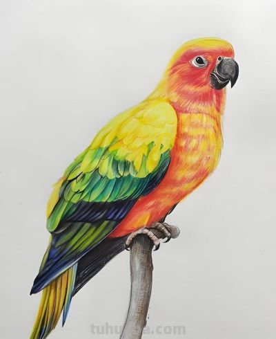 彩铅画，鹦鹉图 - 图画吧TUHUABA