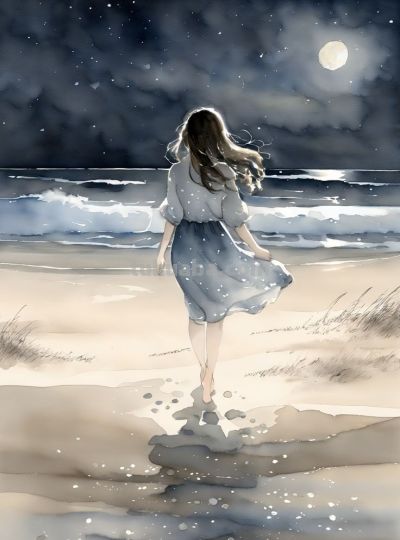 水彩风自由洒脱气质女子背影头像插画 - 图画吧TUHUABA