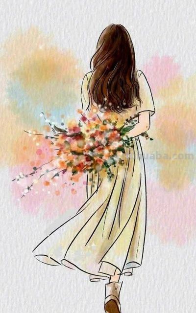 水彩风自由洒脱气质女子背影头像插画 - 图画吧TUHUABA