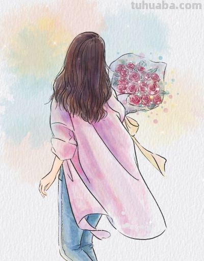 水彩风自由洒脱气质女子背影头像插画 - 图画吧TUHUABA