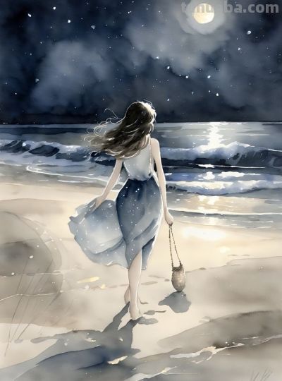 水彩风自由洒脱气质女子背影头像插画 - 图画吧TUHUABA