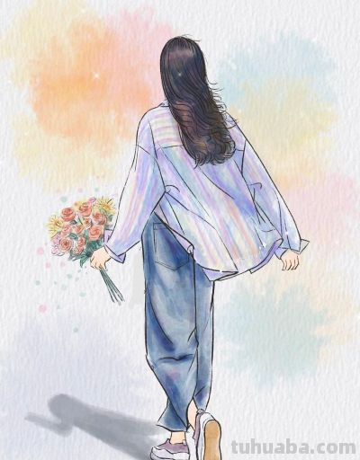 水彩风自由洒脱气质女子背影头像插画 - 图画吧TUHUABA