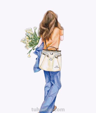 水彩风自由洒脱气质女子背影头像插画 - 图画吧TUHUABA