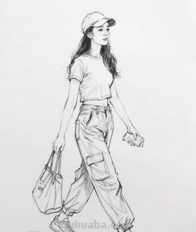 素描画，步履轻盈，行囊随行 - 图画吧TUHUABA