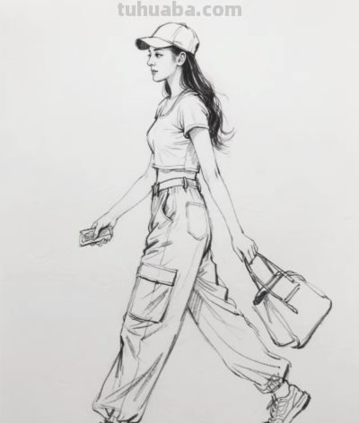 素描画，步履轻盈，行囊随行 - 图画吧TUHUABA