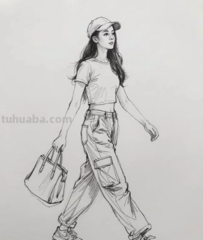 素描画，步履轻盈，行囊随行 - 图画吧TUHUABA