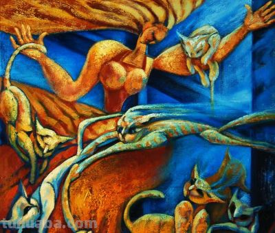 31-《快乐》油画作品——暖光里的猫咪童话 - 图画吧TUHUABA