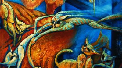 31-《快乐》油画作品——暖光里的猫咪童话 - 图画吧TUHUABA