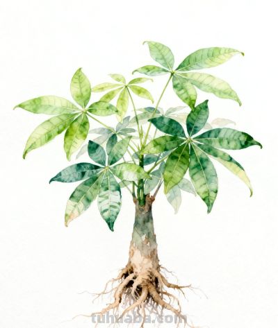 水彩画｜发财树 - 图画吧TUHUABA