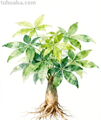 水彩画｜发财树 - 图画吧TUHUABA