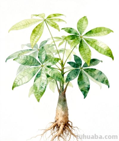 水彩画｜发财树 - 图画吧TUHUABA