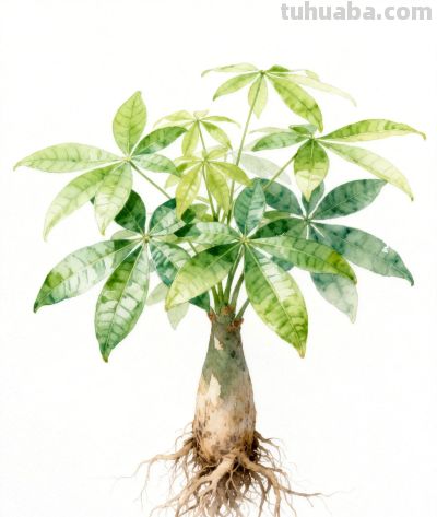 水彩画｜发财树 - 图画吧TUHUABA