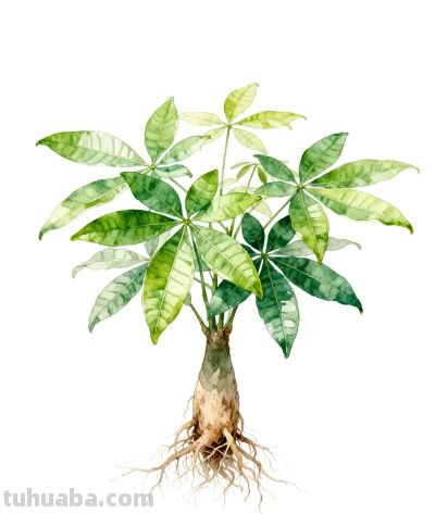 水彩画｜发财树 - 图画吧TUHUABA