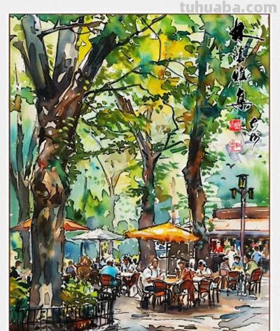 李小光水彩《林荫雅集》，把夏天的松弛感画进时光里 - 今日头条