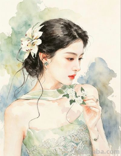 明眸浅笑 温柔岁月静好丨669933水彩风插画头像分享 - 图画吧TUHUABA