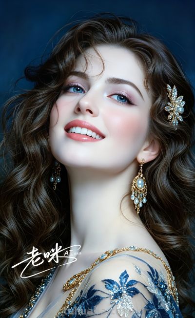 绝美油画——把浪漫揉进光影，湛蓝融进眼眸的温婉古典美人 - 图画吧TUHUABA