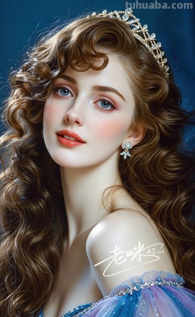绝美油画——把浪漫揉进光影，湛蓝融进眼眸的温婉古典美人 - 图画吧TUHUABA