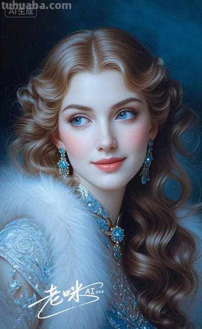 绝美油画——把浪漫揉进光影，湛蓝融进眼眸的温婉古典美人 - 图画吧TUHUABA