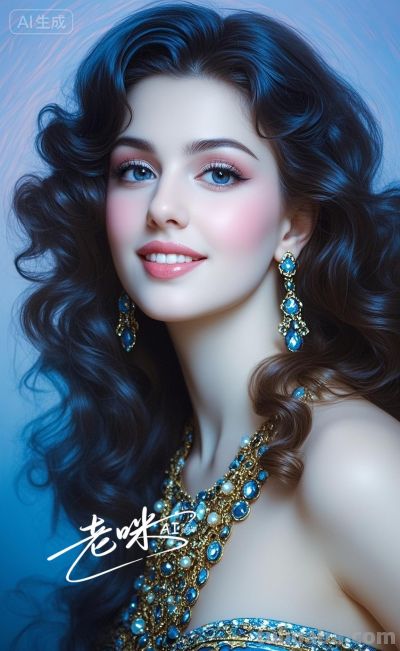 绝美油画——把浪漫揉进光影，湛蓝融进眼眸的温婉古典美人 - 图画吧TUHUABA