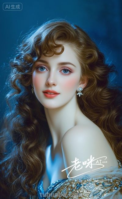 绝美油画——把浪漫揉进光影，湛蓝融进眼眸的温婉古典美人 - 图画吧TUHUABA