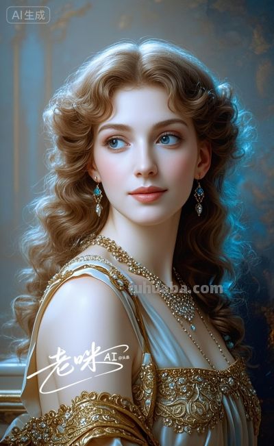 绝美油画——把浪漫揉进光影，湛蓝融进眼眸的温婉古典美人 - 图画吧TUHUABA