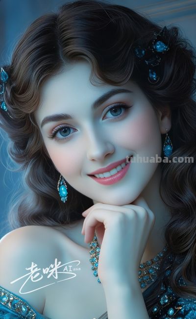 绝美油画——把浪漫揉进光影，湛蓝融进眼眸的温婉古典美人 - 图画吧TUHUABA