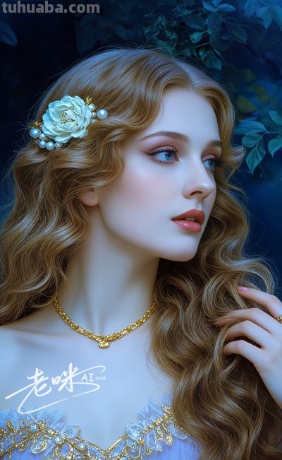 绝美油画——把浪漫揉进光影，湛蓝融进眼眸的温婉古典美人 - 图画吧TUHUABA