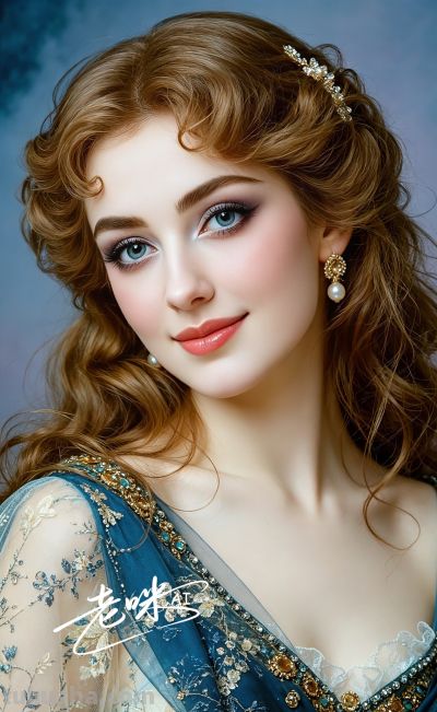 绝美油画——把浪漫揉进光影，湛蓝融进眼眸的温婉古典美人 - 图画吧TUHUABA