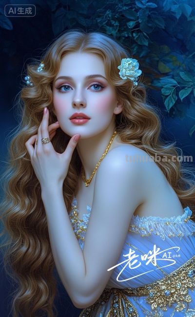 绝美油画——把浪漫揉进光影，湛蓝融进眼眸的温婉古典美人 - 图画吧TUHUABA