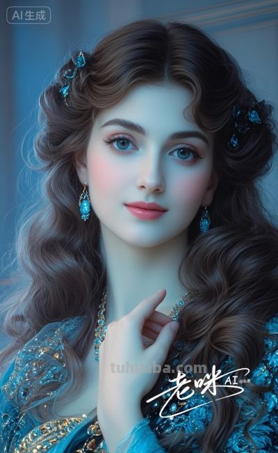 绝美油画——把浪漫揉进光影，湛蓝融进眼眸的温婉古典美人 - 图画吧TUHUABA
