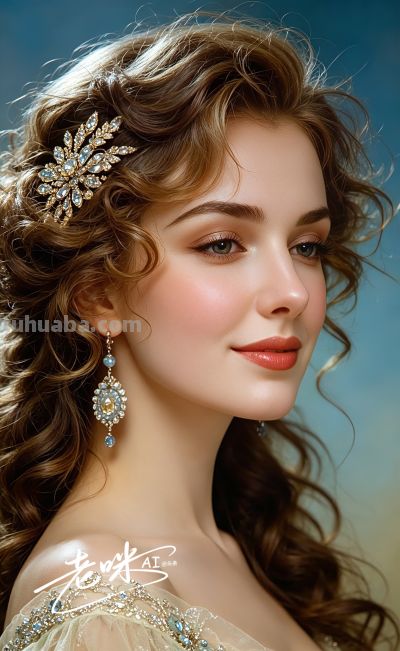 绝美油画——把浪漫揉进光影，湛蓝融进眼眸的温婉古典美人 - 图画吧TUHUABA