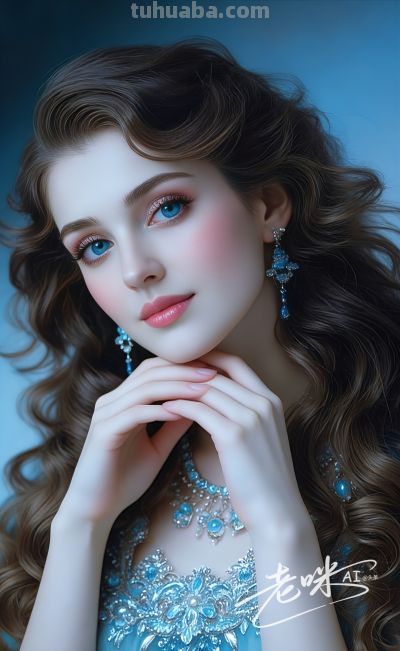 绝美油画——把浪漫揉进光影，湛蓝融进眼眸的温婉古典美人 - 图画吧TUHUABA