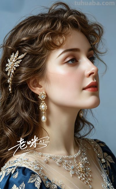 绝美油画——把浪漫揉进光影，湛蓝融进眼眸的温婉古典美人 - 图画吧TUHUABA