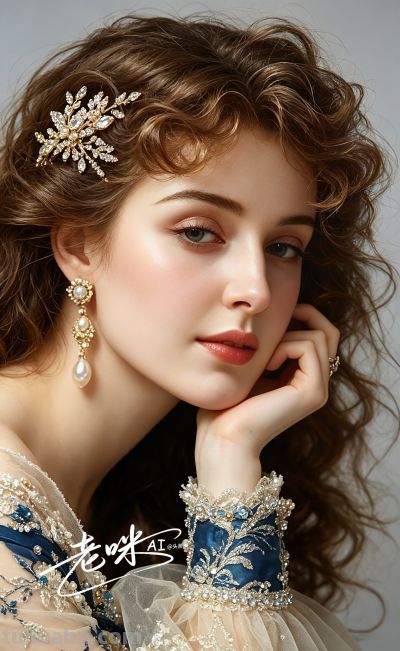 绝美油画——把浪漫揉进光影，湛蓝融进眼眸的温婉古典美人 - 图画吧TUHUABA