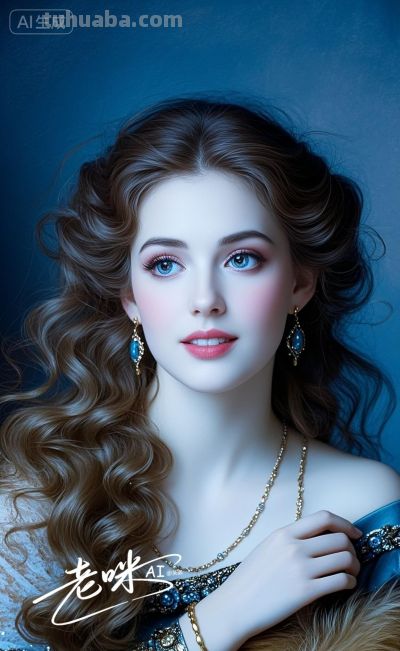 绝美油画——把浪漫揉进光影，湛蓝融进眼眸的温婉古典美人 - 图画吧TUHUABA