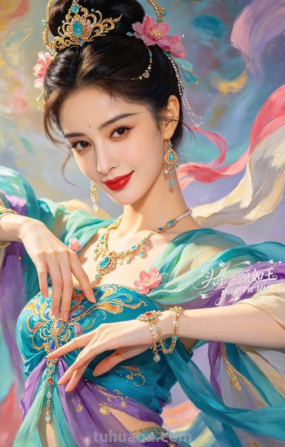 绝美油画——飞天曼舞醉星河，风姿绰约，自带优雅脱俗的东方神韵 - 图画吧TUHUABA