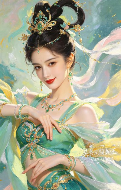 绝美油画——飞天曼舞醉星河，风姿绰约，自带优雅脱俗的东方神韵 - 图画吧TUHUABA