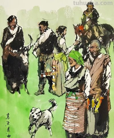 梅 竞 ‖《民族生活掠影》彩墨速写一组欣赏 - 图画吧TUHUABA