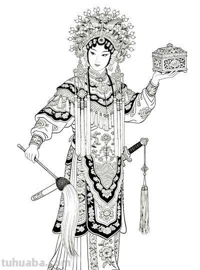 白描戏曲人物线稿，从不同服饰看人物画法，原来这就是服饰之美 - 图画吧TUHUABA