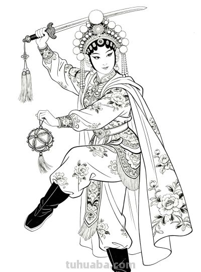 白描戏曲人物线稿，从不同服饰看人物画法，原来这就是服饰之美 - 图画吧TUHUABA