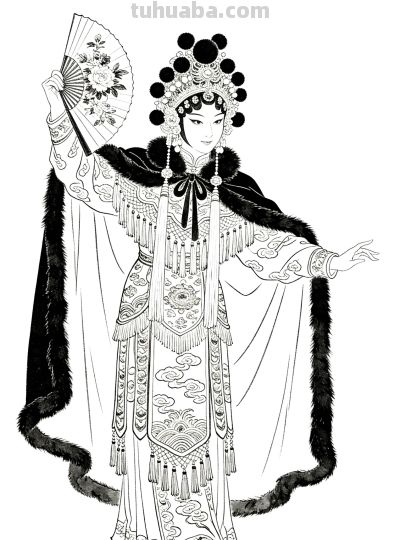 白描戏曲人物线稿，从不同服饰看人物画法，原来这就是服饰之美 - 图画吧TUHUABA