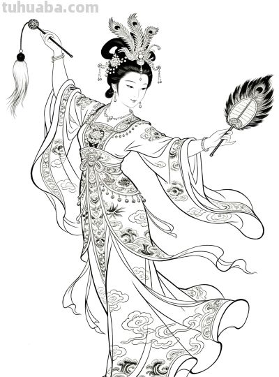 白描戏曲人物线稿，从不同服饰看人物画法，原来这就是服饰之美 - 图画吧TUHUABA